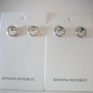 Banana Republic Crystal Pave Circle Stud Earrings Gold and Silver set 2 NWT 3 EA